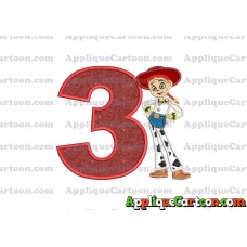 Jessie Toy Story Applique Embroidery Design Birthday Number 3