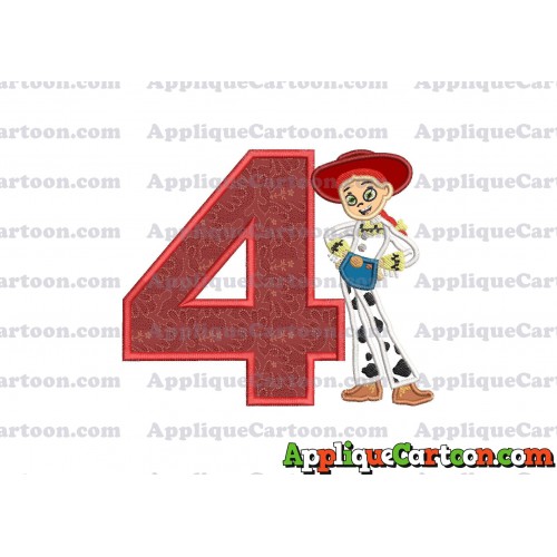 Jessie Toy Story Applique Embroidery Design Birthday Number 4