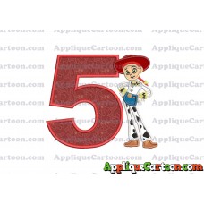 Jessie Toy Story Applique Embroidery Design Birthday Number 5