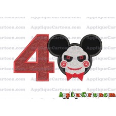 Jigsaw Mickey Ears Applique Design Birthday Number 4