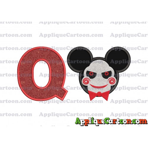 Jigsaw Mickey Ears Applique Design With Alphabet Q