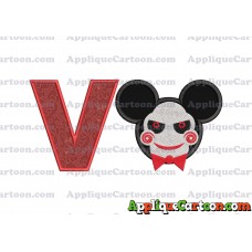Jigsaw Mickey Ears Applique Design With Alphabet V