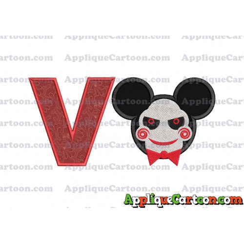Jigsaw Mickey Ears Applique Design With Alphabet V