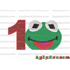 Kermit Muppet Baby Head 01 Applique Embroidery Design 2 Birthday Number 1