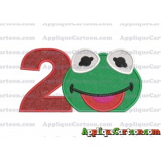Kermit Muppet Baby Head 01 Applique Embroidery Design 2 Birthday Number 2
