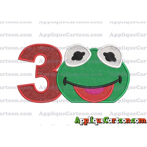 Kermit Muppet Baby Head 01 Applique Embroidery Design 2 Birthday Number 3