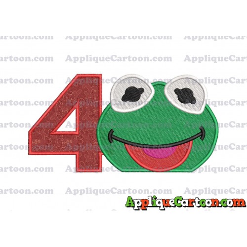 Kermit Muppet Baby Head 01 Applique Embroidery Design 2 Birthday Number 4