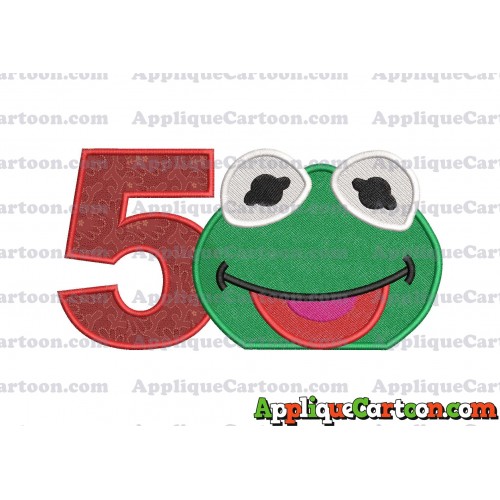 Kermit Muppet Baby Head 01 Applique Embroidery Design 2 Birthday Number 5