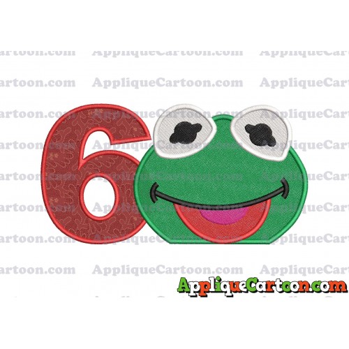 Kermit Muppet Baby Head 01 Applique Embroidery Design 2 Birthday Number 6