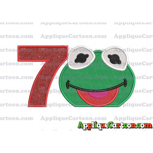 Kermit Muppet Baby Head 01 Applique Embroidery Design 2 Birthday Number 7