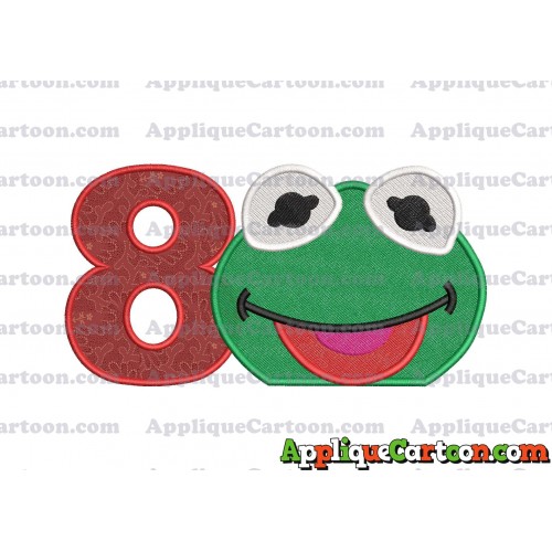 Kermit Muppet Baby Head 01 Applique Embroidery Design 2 Birthday Number 8