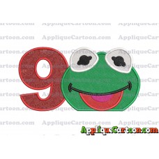 Kermit Muppet Baby Head 01 Applique Embroidery Design 2 Birthday Number 9