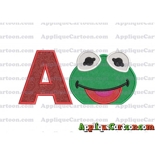Kermit Muppet Baby Head 01 Applique Embroidery Design 2 With Alphabet A