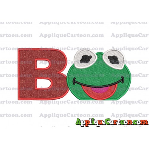 Kermit Muppet Baby Head 01 Applique Embroidery Design 2 With Alphabet B