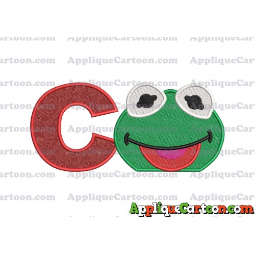 Kermit Muppet Baby Head 01 Applique Embroidery Design 2 With Alphabet C