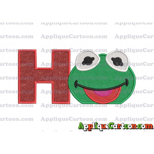 Kermit Muppet Baby Head 01 Applique Embroidery Design 2 With Alphabet H