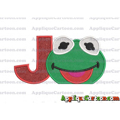 Kermit Muppet Baby Head 01 Applique Embroidery Design 2 With Alphabet J