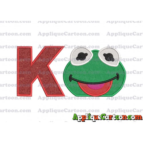 Kermit Muppet Baby Head 01 Applique Embroidery Design 2 With Alphabet K
