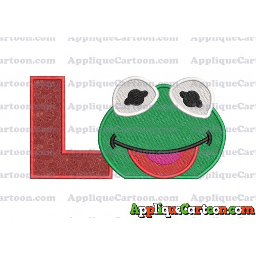 Kermit Muppet Baby Head 01 Applique Embroidery Design 2 With Alphabet L