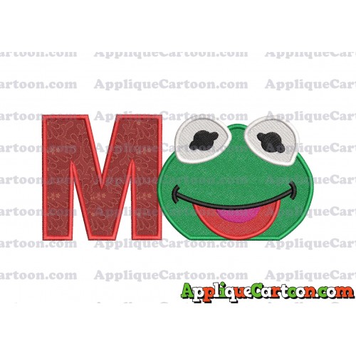 Kermit Muppet Baby Head 01 Applique Embroidery Design 2 With Alphabet M