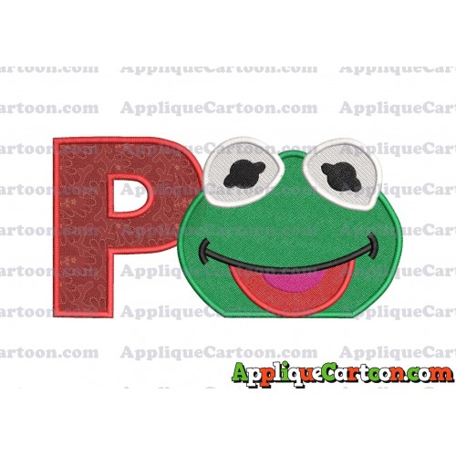 Kermit Muppet Baby Head 01 Applique Embroidery Design 2 With Alphabet P
