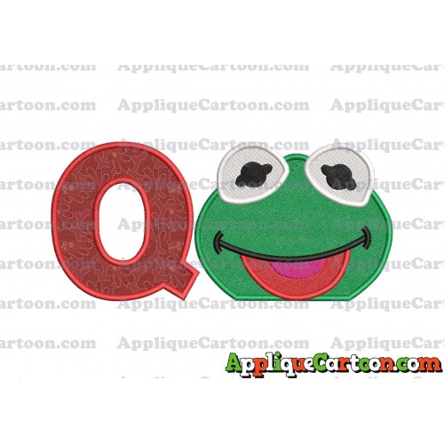 Kermit Muppet Baby Head 01 Applique Embroidery Design 2 With Alphabet Q