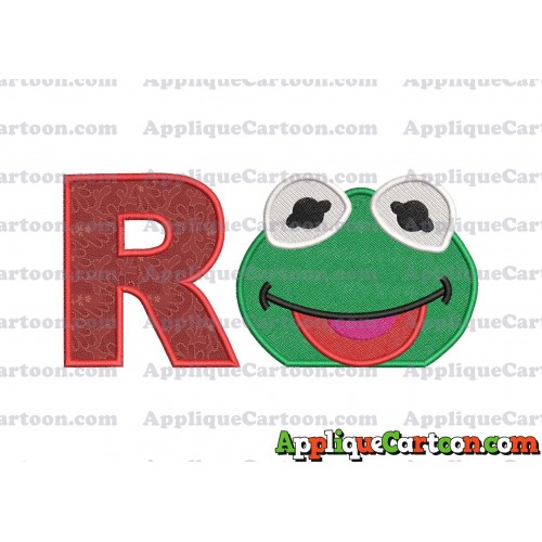 Kermit Muppet Baby Head 01 Applique Embroidery Design 2 With Alphabet R