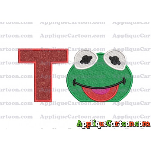 Kermit Muppet Baby Head 01 Applique Embroidery Design 2 With Alphabet T