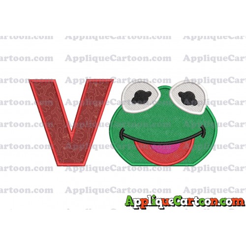 Kermit Muppet Baby Head 01 Applique Embroidery Design 2 With Alphabet V