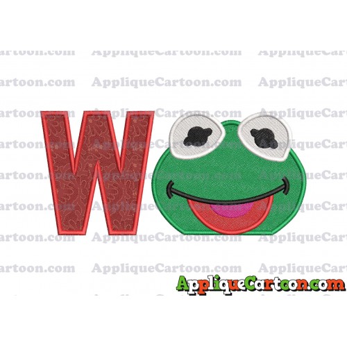 Kermit Muppet Baby Head 01 Applique Embroidery Design 2 With Alphabet W