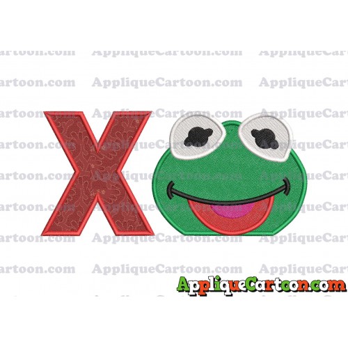 Kermit Muppet Baby Head 01 Applique Embroidery Design 2 With Alphabet X