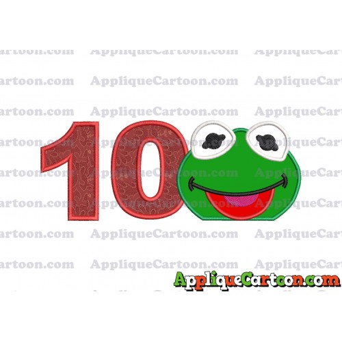 Kermit Muppet Baby Head 01 Applique Embroidery Design Birthday Number 10