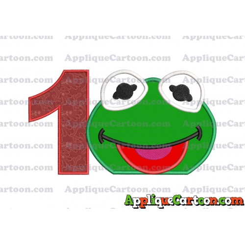 Kermit Muppet Baby Head 01 Applique Embroidery Design Birthday Number 1