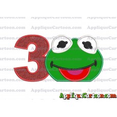 Kermit Muppet Baby Head 01 Applique Embroidery Design Birthday Number 3