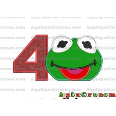 Kermit Muppet Baby Head 01 Applique Embroidery Design Birthday Number 4