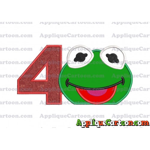 Kermit Muppet Baby Head 01 Applique Embroidery Design Birthday Number 4
