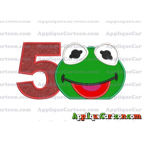 Kermit Muppet Baby Head 01 Applique Embroidery Design Birthday Number 5
