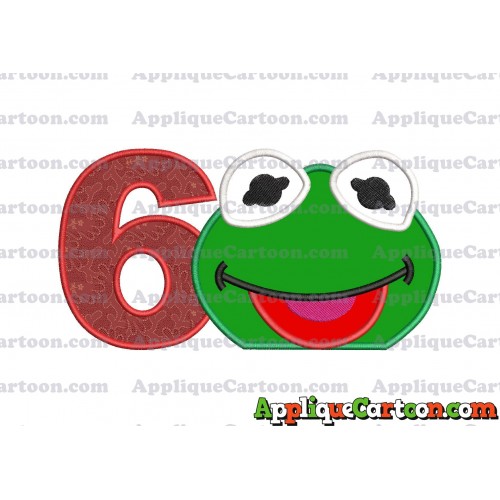Kermit Muppet Baby Head 01 Applique Embroidery Design Birthday Number 6