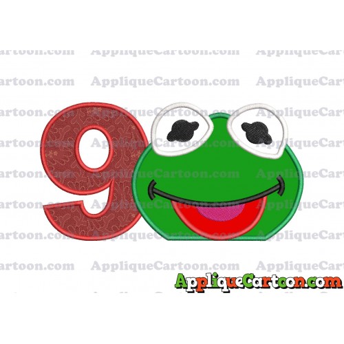 Kermit Muppet Baby Head 01 Applique Embroidery Design Birthday Number 9