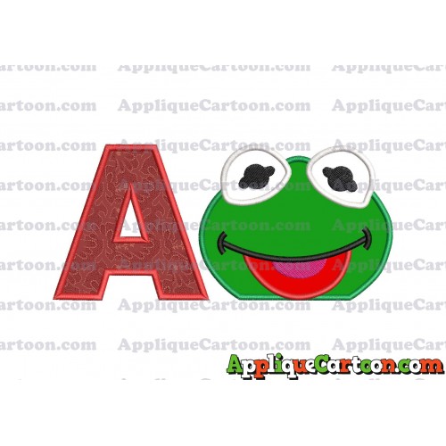 Kermit Muppet Baby Head 01 Applique Embroidery Design With Alphabet A