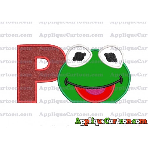 Kermit Muppet Baby Head 01 Applique Embroidery Design With Alphabet P