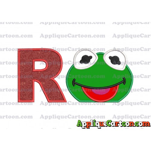 Kermit Muppet Baby Head 01 Applique Embroidery Design With Alphabet R