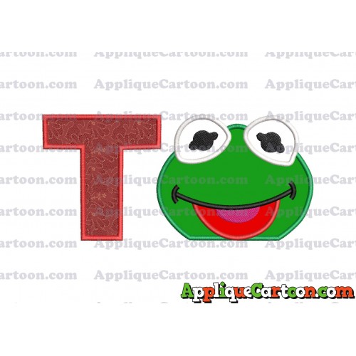 Kermit Muppet Baby Head 01 Applique Embroidery Design With Alphabet T