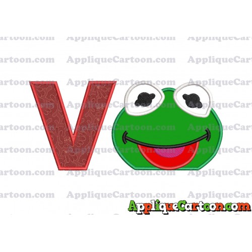 Kermit Muppet Baby Head 01 Applique Embroidery Design With Alphabet V