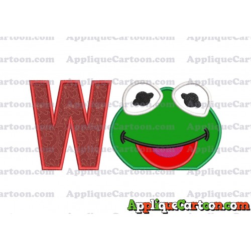 Kermit Muppet Baby Head 01 Applique Embroidery Design With Alphabet W