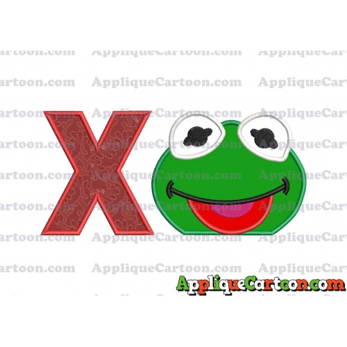 Kermit Muppet Baby Head 01 Applique Embroidery Design With Alphabet X