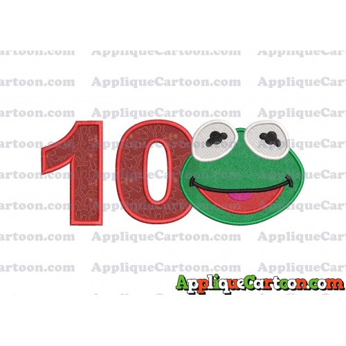 Kermit Muppet Baby Head 02 Applique Embroidery Design 2 Birthday Number 10