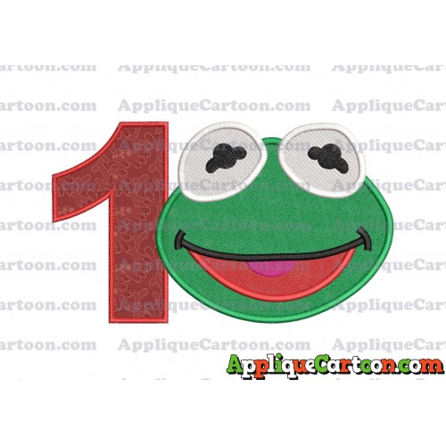 Kermit Muppet Baby Head 02 Applique Embroidery Design 2 Birthday Number 1