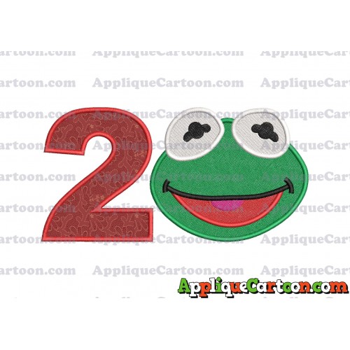 Kermit Muppet Baby Head 02 Applique Embroidery Design 2 Birthday Number 2