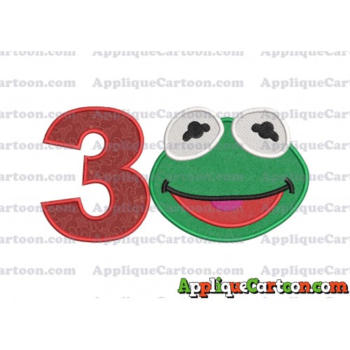Kermit Muppet Baby Head 02 Applique Embroidery Design 2 Birthday Number 3